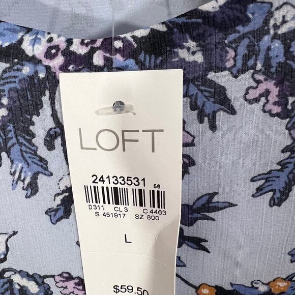 LOFT Blouse Purple Floral Velvet Shoulder Tie Boho Large NWT - Picture 6 of 7